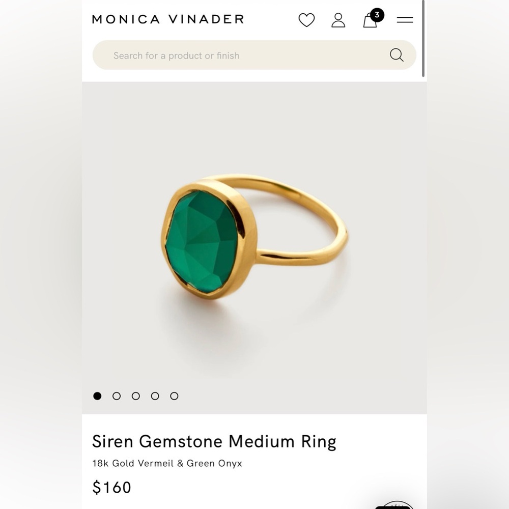 MONICA VINADER Siren Gemstone Medium Ring
18k Gold Vermeil & Green Onyx